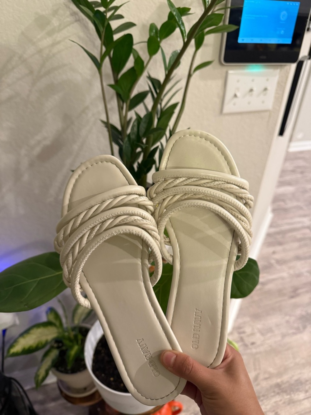 Cream Braided Strap Slide Sandals